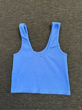 Suzette Collection Betty Ribbed Scoop Tank - Bright Blue size Small